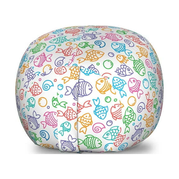 Fish Storage Toy Bag Chair, Various Color Repeating Funny Fish Motif Cheerful Aquatic Creatures Underwater Image, Stuffed Animal Organizer Washable Bag, Small Size, Multicolor, by Ambesonne