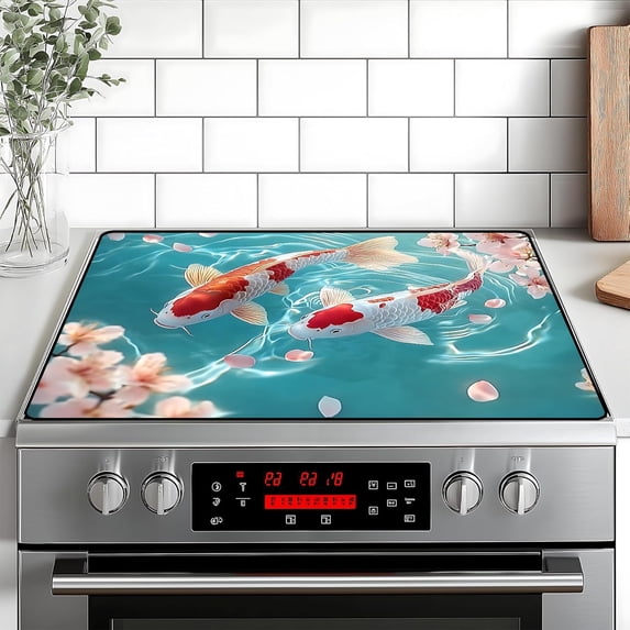 Fish Stove Top Cover for Home Decoration Kitchen Pad Non-Stick Washable Cooktop Covers Countertop Protector Keep Stove Clean 28"x20"