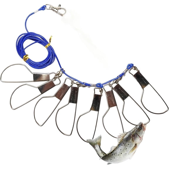 Fish StringerFishing Stringer Set, 16ft Fish Holder Rope with 8 Rotating Snap Locks and Ground Anchor, Heavy Duty Fish Lock for Trout, Perch, Bass, Saltwater or Freshwater Use