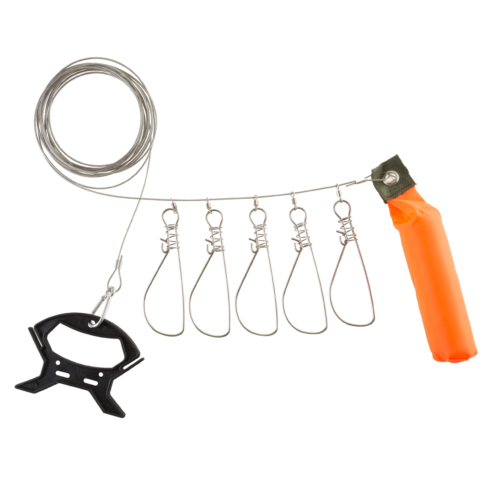 Fish Stringer- Heavy Duty Rope Stringer for Fishing with 5 Stainless Steel,  Tangle Free Hooks, Float and Plastic Handle By Wakeman Outdoors (16Â’4Â”)