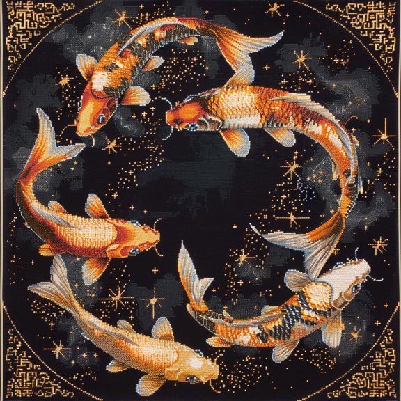 Fish Swimming DIY 11CT Stamped Cross Stitch Kits for Beginners Easy Needlepoint Embroidery Counted Cross Stitch Art Craft for Wall Decoration 20x20inch(2)