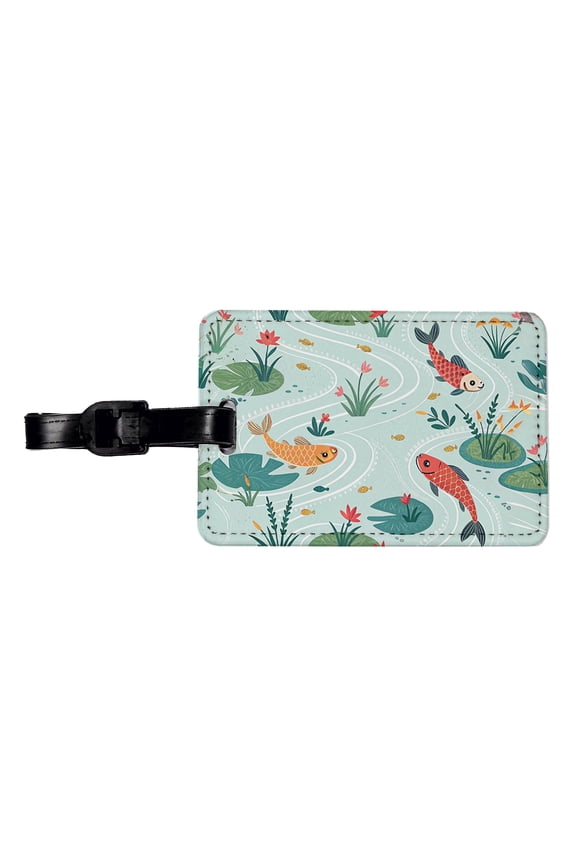 Fish Swimming In Pond Faux Leather Travel Luggage Tag