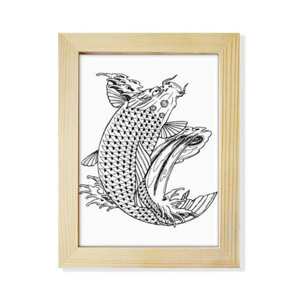 Fish Swimng Up Fast Hope Luck Desktop Adorn Photo Frame Display Art Painting Wooden