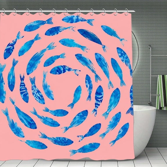 Fish Swirl Pattern Print Shower Curtain,Cloth Fabric Waterproof Polyester Bathroom Home Decor Set with Hooks 70.8×70.8Inch
