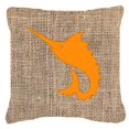 thumbnail image 1 of Fish - Sword Fish Burlap and Orange Indoor & Outdoor Decorative Fabric Pillow - 18 x 18 in., 1 of 1