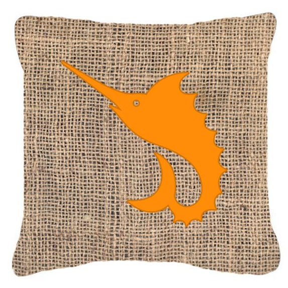 Fish - Sword Fish Burlap and Orange Indoor & Outdoor Decorative Fabric Pillow - 18 x 18 in.
