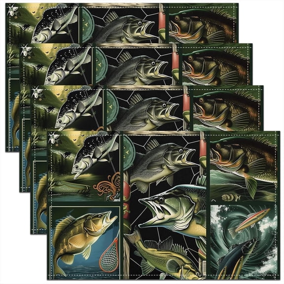 Fish Table Place Mats 18"x12" Ocean Fish Placemat Kitchen Dining Table Kids Adult Boys Girls Geometric Pattern Fabric Decoration Table Mats Placemat Teal Ocean Animal Table Mats