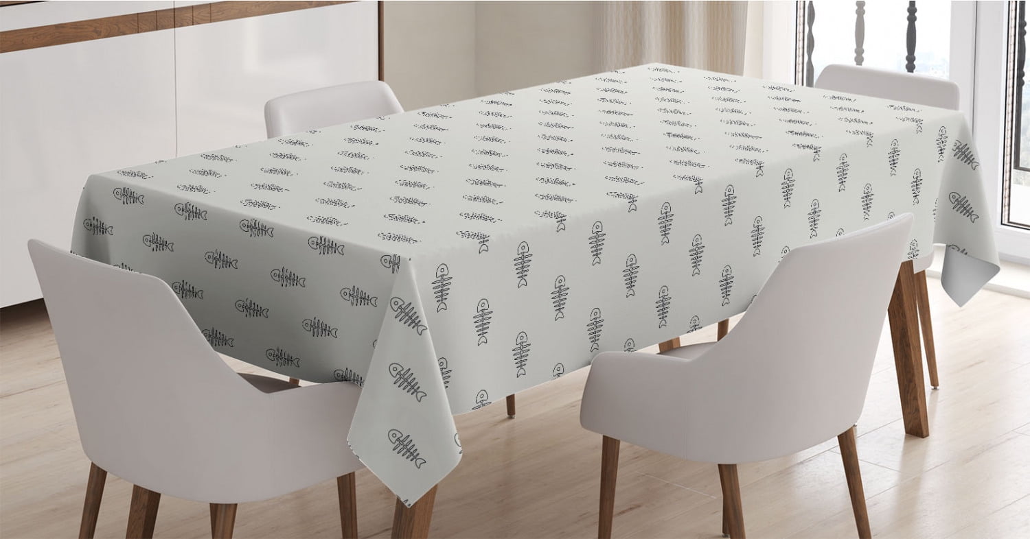 Fish Tablecloth, Minimalist Art Repeating Fish Bones and Skeletons ...