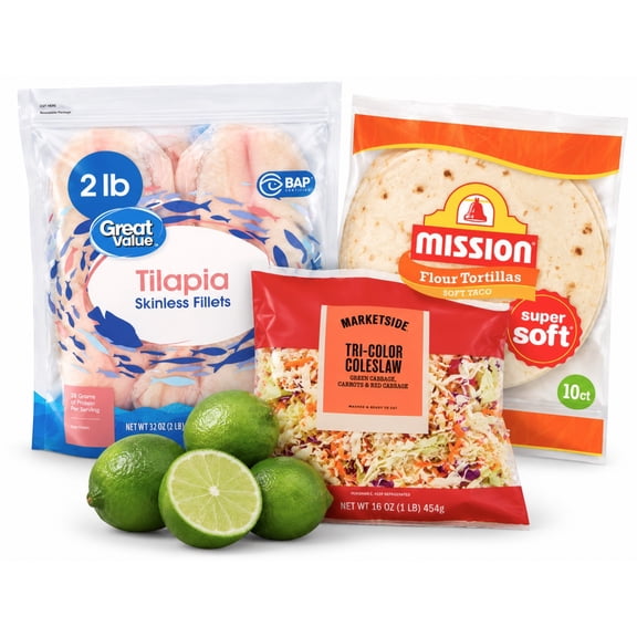Fish Taco Dinner Bundle with Tilapia, Flour Tortillas, Cole Slaw and Limes