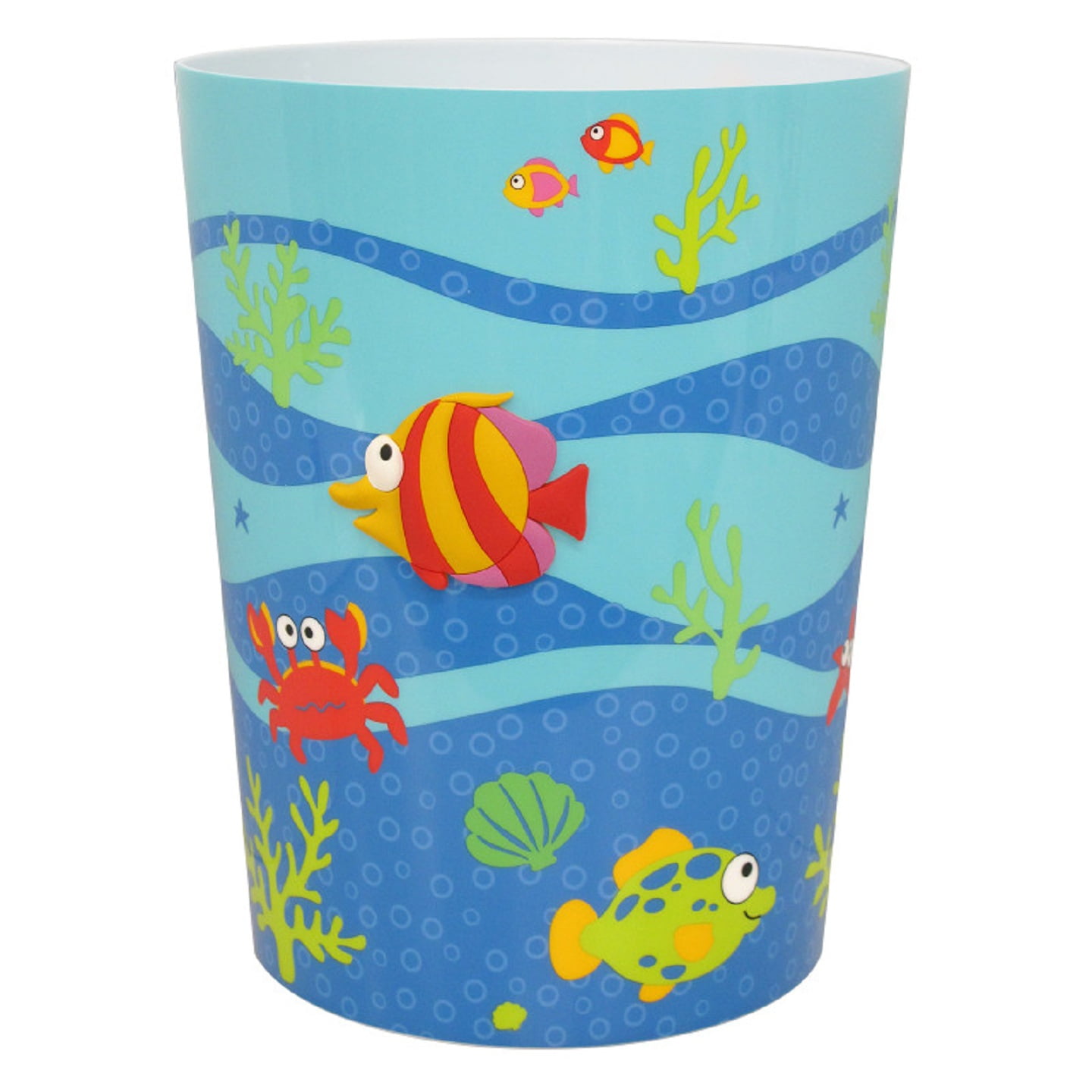 Blue Plastic Sea Life Kids Wastebasket