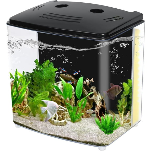 Fish Tank, 1.2 Gallon Aquarium, Small Betta Tank Starter Kit with LED Light and Water Filter Pump, Rectangular