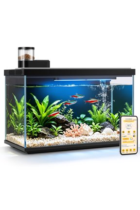5 Gallon Fish Tank, Aquarium Starter Kit with Auto Feeder, RGB LED Light, Filter, Temperature Display,for Betta, Shrimp,APP Control