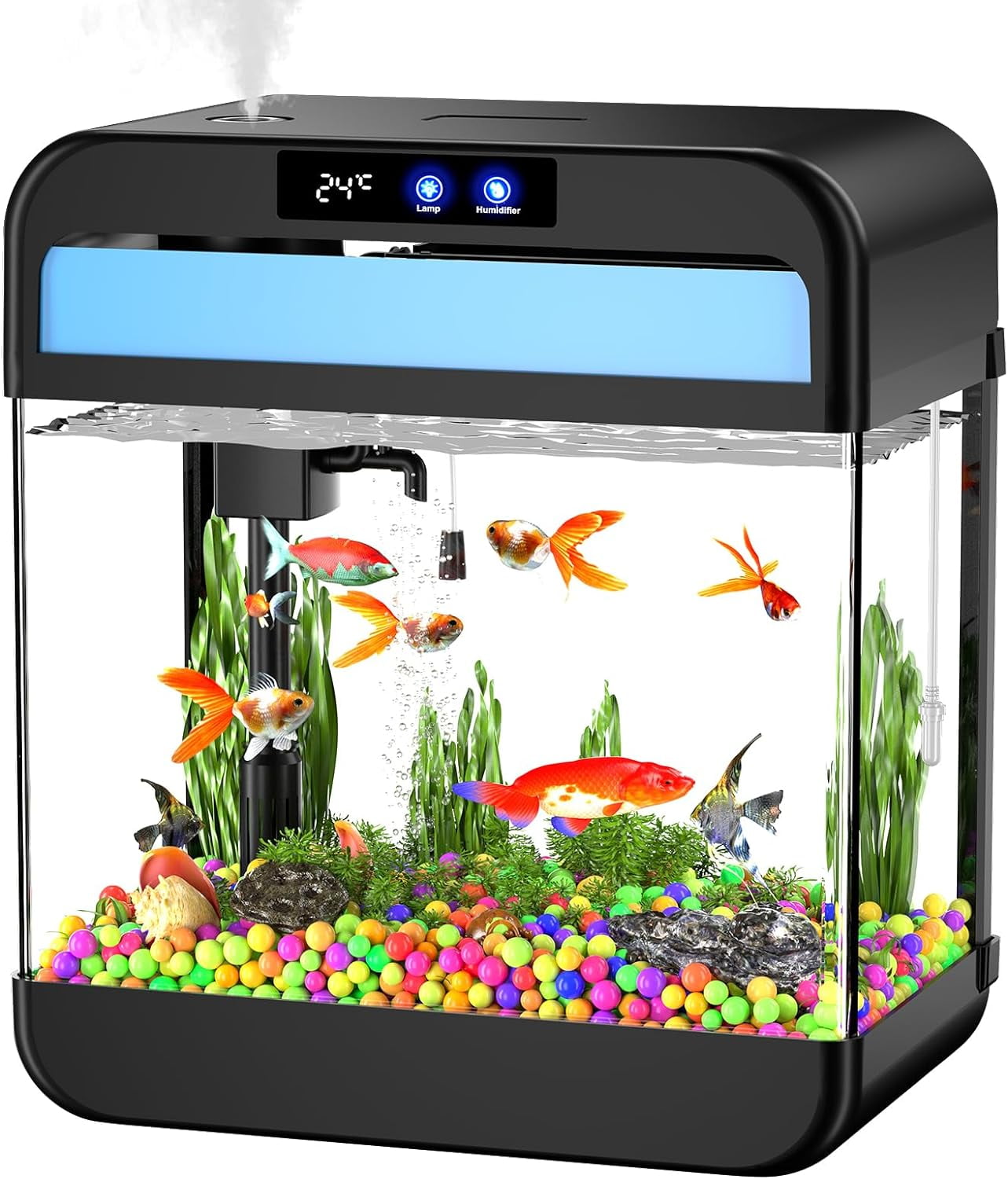 2.2 Gallon Black Glass Self-Cleaning Desktop Fish Tank
