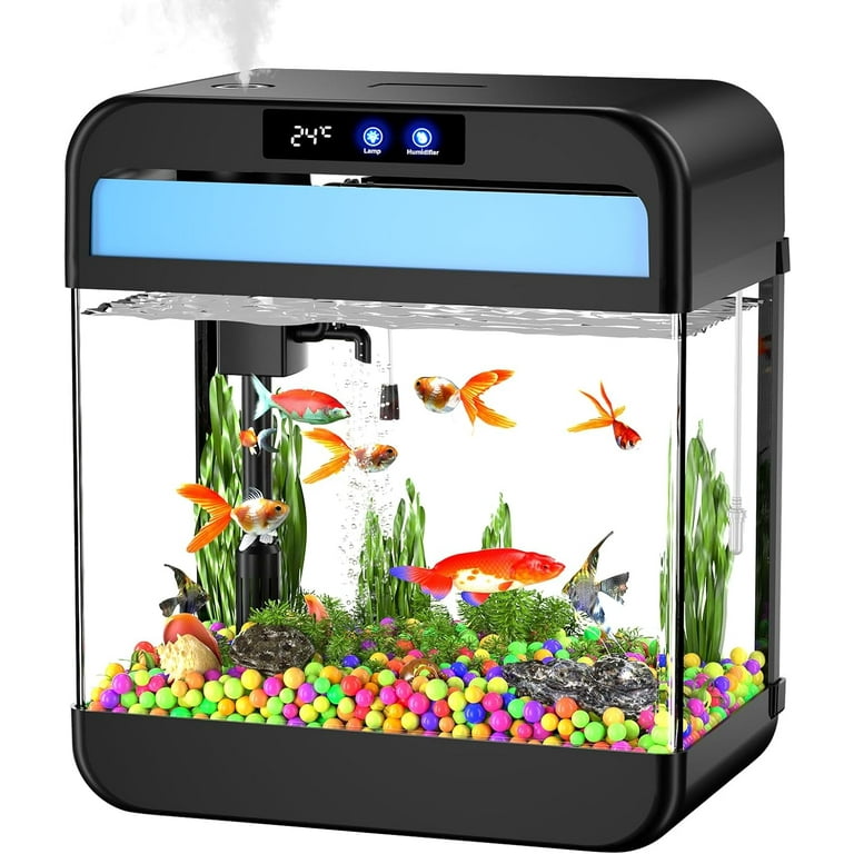 Fish Tank Aquarium 2.2 Gallon with Humidifier 7 Color Looping Light with Timer Self Cleaning 3 in 1 Water Pump with Filteration Oxygenation