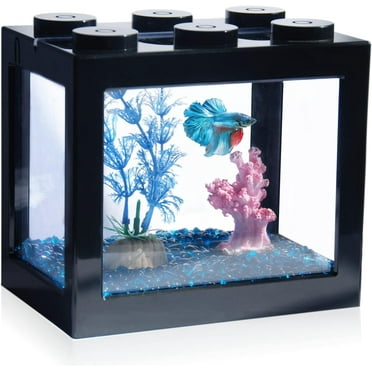 Fish Tank, Aquarium Tank, Stackable Mini Fish Tank Aquarium Tank Kit, 3/5 Gallon Rectangular Fish Bowl with Aquarium Gravel Decoration, Cube Tank for Seaweed Balls Sea Monkeys, Black