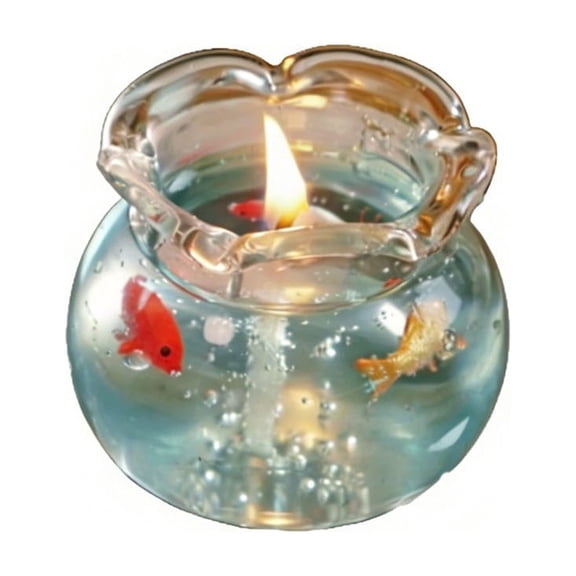 Fish Tank Aromatherapy Candle, 2X2In Handcrafted Gel Wax, Floating Fish Plant Design with Reusable Glass Jar for Home Decor