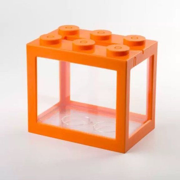 Fish Tank for Betta Fish, Stackable Mini Fish Tank Aquarium Tank Kit, 0.6 Gallon Acrylic Cube Fish Bowl for Sea Monkeys Shrimp Snails and Feeding Ant Moss Balls(Orange)