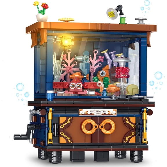 Fish Tank Building Block Set for Adult, Linkable Mechanical Aquarium Building Brick Set Toy with Ocean Animal for Home Decor(1053PCS)