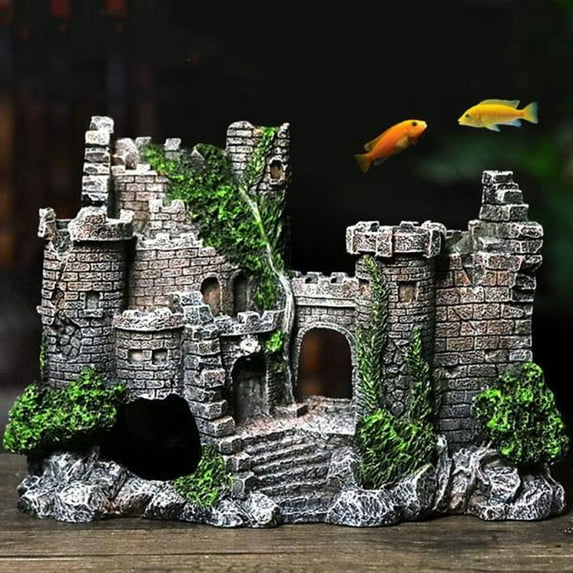 Fish Tank Castle, Ancient Castle Design Resin Aquarium Decoration Cave Fish Hide House Shelter Aquarium Landscaping Decorations Artificial Ornaments for Aquarium Reptile