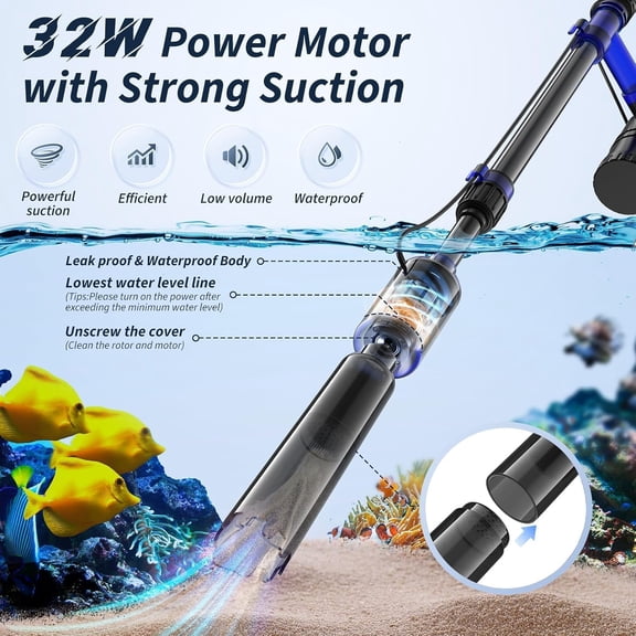 Fish Tank Cleaner - 530GPH/32W Aquarium Gravel Cleaner, Electric Fish Tank Cleaning Tools, Adjustable Water Flow Fish Tank Gravel Cleaner Vacuum, Aquarium Cleaner Kit for Water Changing, Wash Sand