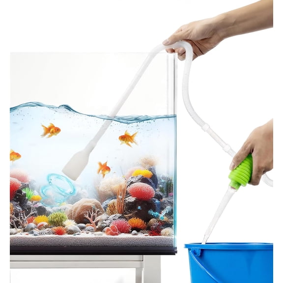 Fish Tank Cleaner - Turtle Tank Accessories - Gravel Vacuum for Aquarium - Hand Siphon Hose to Remove and Change Water or Sand in Minutes - Aquarium Cleaning Tools