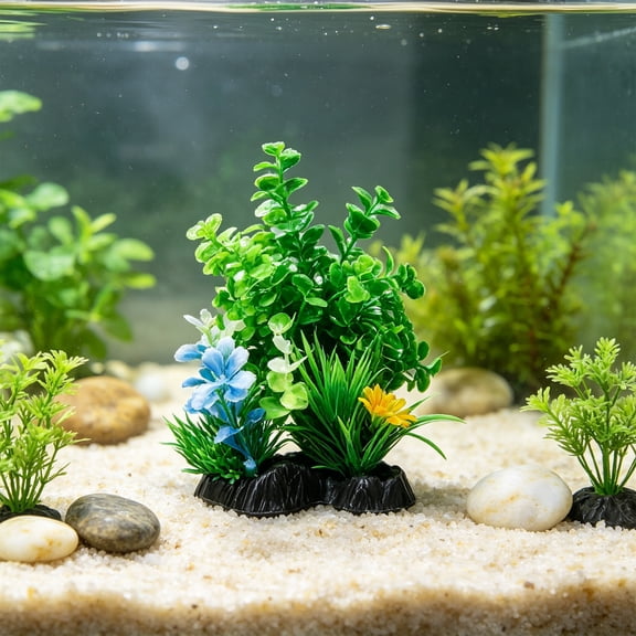 Fish Tank Decorations Set Aquarium Plants, Colorful Artificial Decor - Mini Plastic Water Plants Grass Accessories for Beta Goldfish Turtle(B)