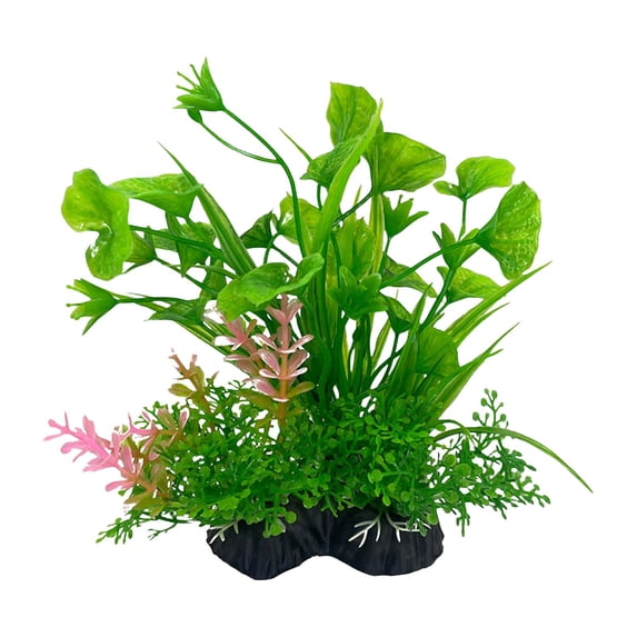 Freshwater Aquarium Plants, Artificial Aquarium Plants, Fish Aquarium Decor, 8 in Tall, Green Pink Accents, Weighted Base, 1 Pc