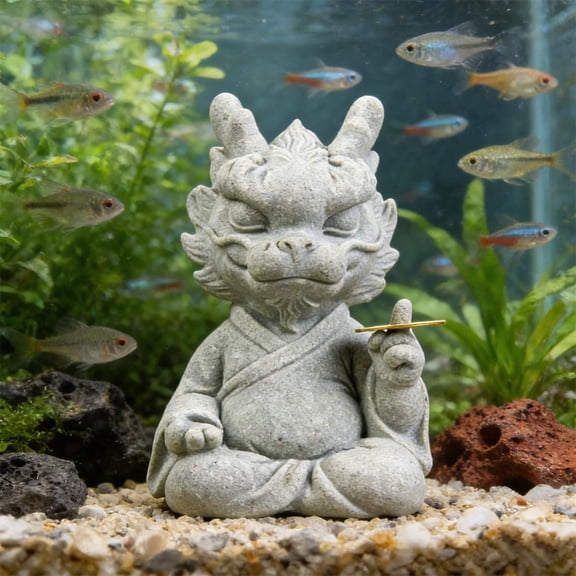 Fish Tank Dragon Statue Sandstone Dragon Figurine Wealth Success Good Lucky Sculpture for Zen Fish Tank Aquarium Decorations, C,C