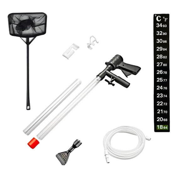 Fish Tank Gravel Cleaner & Water Changer Kit, 2025 Edition Aquarium Vacuum with Thermometer and Net for Sand & Substrate Cleaning