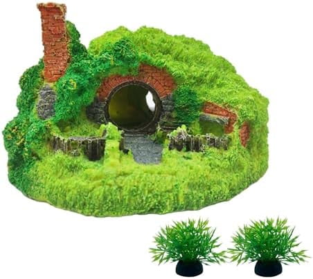 Fish Tank Hobbit Decorations,Resin Small Fish Cave Hideout House,Aquarium Decor Hide Hole Shelter Castle Ornaments Mini Garden Decorating Accessories