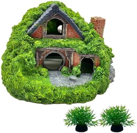 Fish Tank Hobbit Decorations,Resin Small Fish Cave Hideout House,Aquarium Decor Hide Hole Shelter Hut Ornaments Mini Garden Decorating Accessories