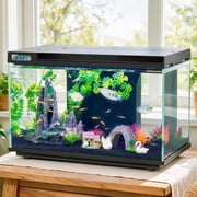 17.6 9.7 11.3 In Fish Tank Kit with Digital Temp Monitor, 3-Level Adjustable Flow, Hidden Base Storage, Multi-Side Filter Placement & 6-Color LED fish tank with filter and light for Bettas Goldfish