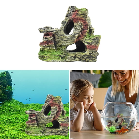 Fish Tank Landscaping Rocks,Mountain View Decor,Rockery Landscapes with Hiding Cave and Tree Ornament,Aquarium Decoration for Aquascaping