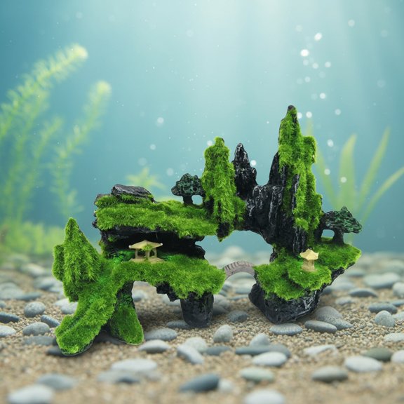 Fish Tank Mountain View Decoration Aquarium Stone Ornament Bridge with Moss Tree House Cave for Betta Shrimp Hide