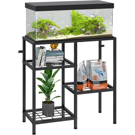 Fish Tank Stand 20 Gallon Aquarium Stand Aquarium Turtle Tank Reptile Tank Stand with 3-Tier Small Metal Shelf Black