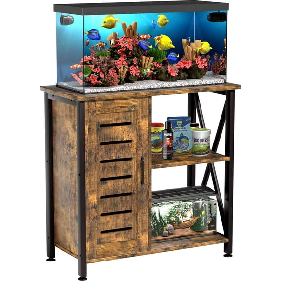 Fish Tank Stand, Aquarium Stand with Cabinet Accessories Storage, Heavy Duty Metal Frame
