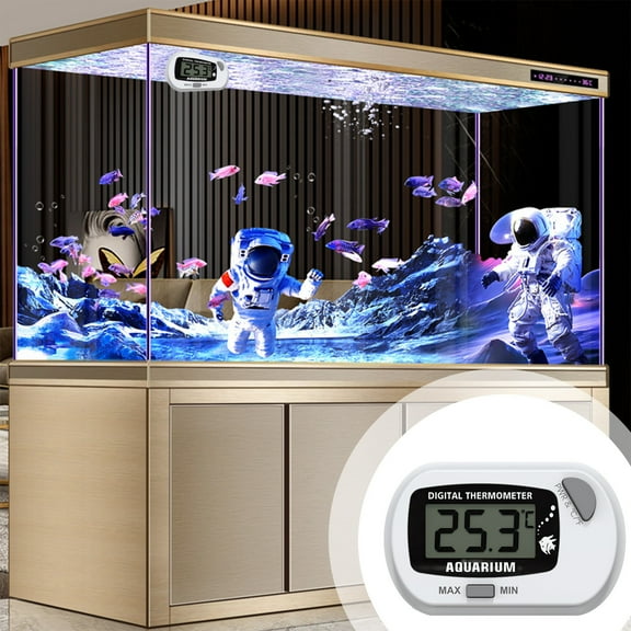 Fish Tank Thermometer with Probe and Suction Cups for Aquarium, , Turtle – Waterproof Digital Temperature with Clear LCD Display and Max/Min Readings