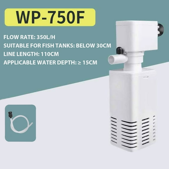 Fish Tank Three-in-One Filter Pump, Circulation System for Aquarium, Small Water Purification Pump with Built-In Filtration for Clear Fish Tank Water