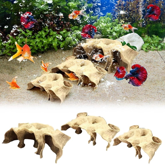 Fish Tank Under Gravel Tunnel Cave Hideout Decor for Corydoras, Kuhli Loaches, Plecos and Shrimp - Natural Look PETG Aquarium Shelter 14x8x5cm