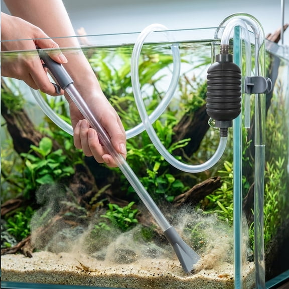 Fish Tank Water Changer, Siphon Vacuum Gravel Sand Cleaner Manual Cleaning Tool for Small Aquariums Below 8 Inches, Hand Press Quick Pump Waste Extractor for Freshwater Fishbowl