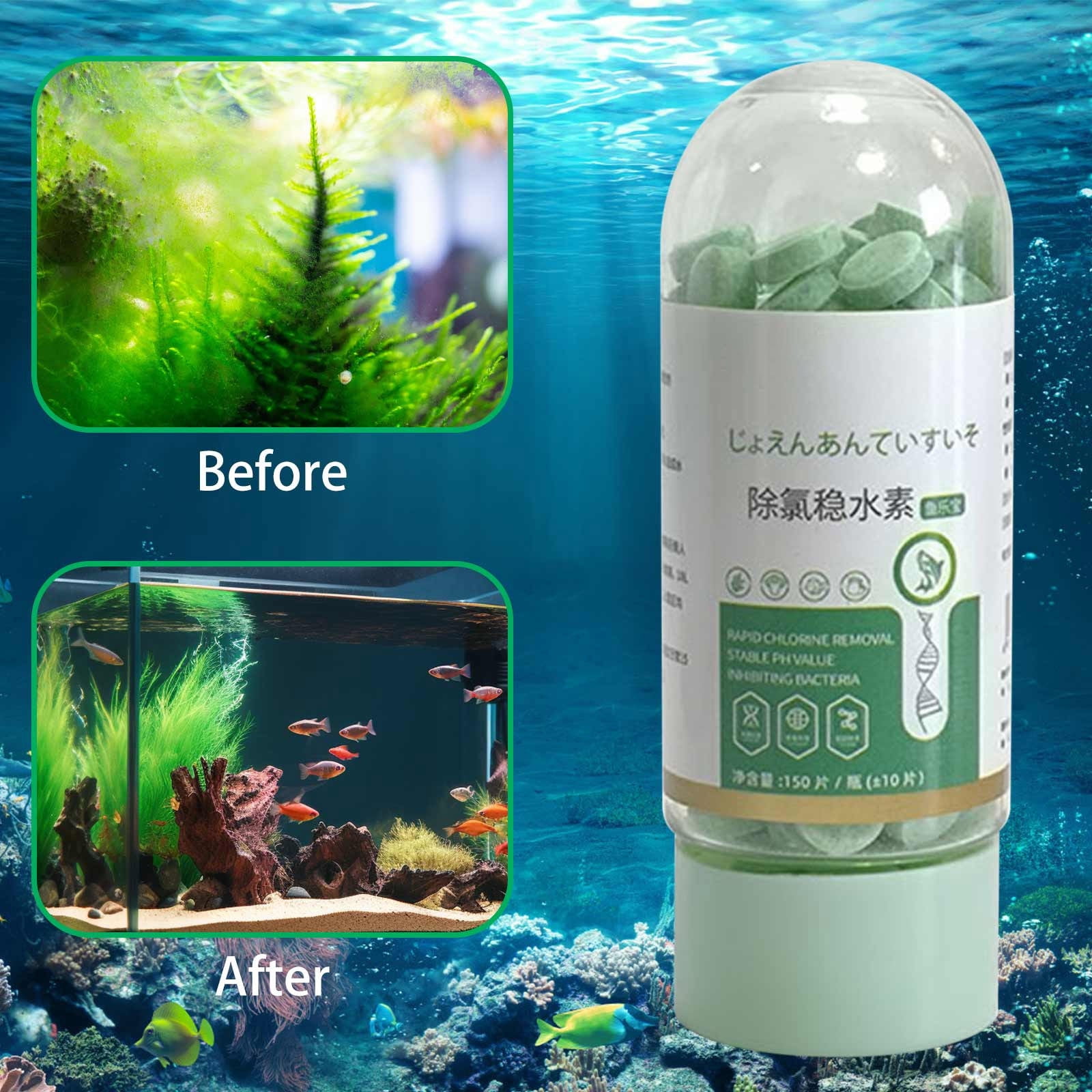Fish Tank Water Purifier Tablets - Natural Plant Extract Formula - Quick Decomposition of Fish Waste & Feed Residue - For Clear & Transparent Water - Safe for All Aquatic Life - 150 Tablets