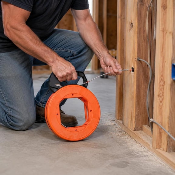 Fish Tape 100 Ft 1/4 in Pet Wire Puller with Handle, Non-Conductive Cable Puller Tool
