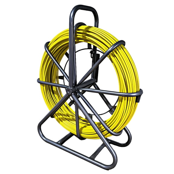 Fish Tape Fiberglass 328 ft,Duct Fish Tape Puller Fiberglass Wire Cable Running with Cage and Wheel Stand,Durable Steel Reel Stand,Fish Tape Min Bending Radius 1/4inch  (328 ft)