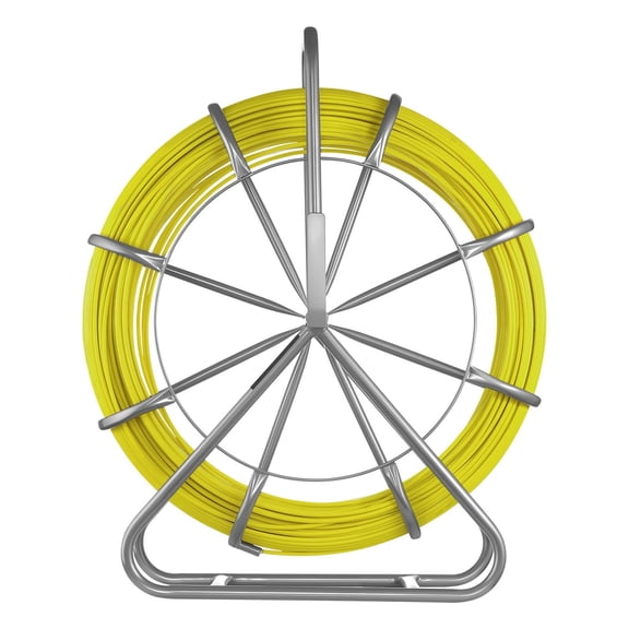 500FT Fiberglass Fish Tape Wire Puller with Stand, 1/4 Inch 6.3MM Non Conductive Duct Rodder, Marked Every 5 Feet, Cable Running Tool for Electrical Conduit, Walls, Floors and Utility Installations