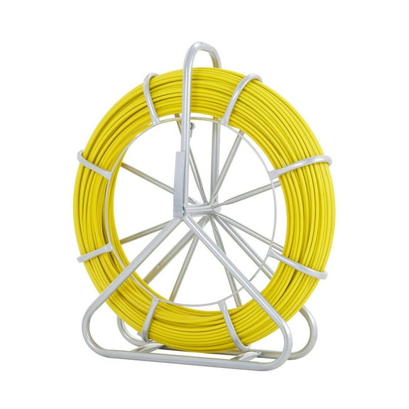 Fish Tape Fiberglass, 656 ft, 1/4 inch, Duct Rodder Fishtape Wire Puller, Cable Running Rod with Steel Reel Stand, 3 Pulling Heads, Fishing Tools for Walls and Electrical Conduit, Non-Conductive