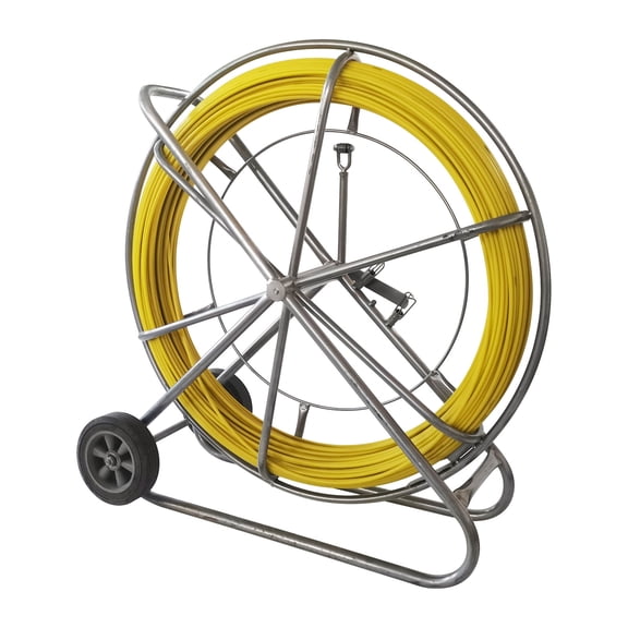 Fish Tape Fiberglass Reel Wire Cable Running Rod with Cage and Steel Wheel Stand Fish Tape Tool
