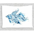 thumbnail image 1 of Fish Tapestry, Abstract Betta Splenden in Shades of Blue with Bohemian Pattern Swirling Effect, Wall Hanging for Bedroom Living Room Dorm Decor, 60W X 40L Inches, Blue Azure Blue, by Ambesonne, 1 of 2