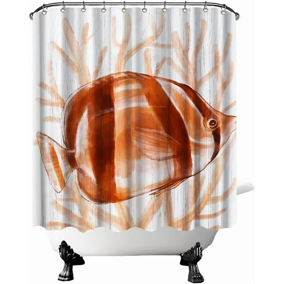 Fish Theme Shower Curtains for Bathroom Coral Sea Animal Bath Curtain Marine Life Bathroom Decor Hooks Included 72"X72"