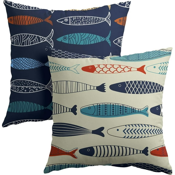 Fish Throw Pillow Covers Decorative Pillowcases Colorful Fish Pillow Case Set of 2 Nautical Theme Square Cushion Covers for Sofa Bedroom Couch Home Outdoors