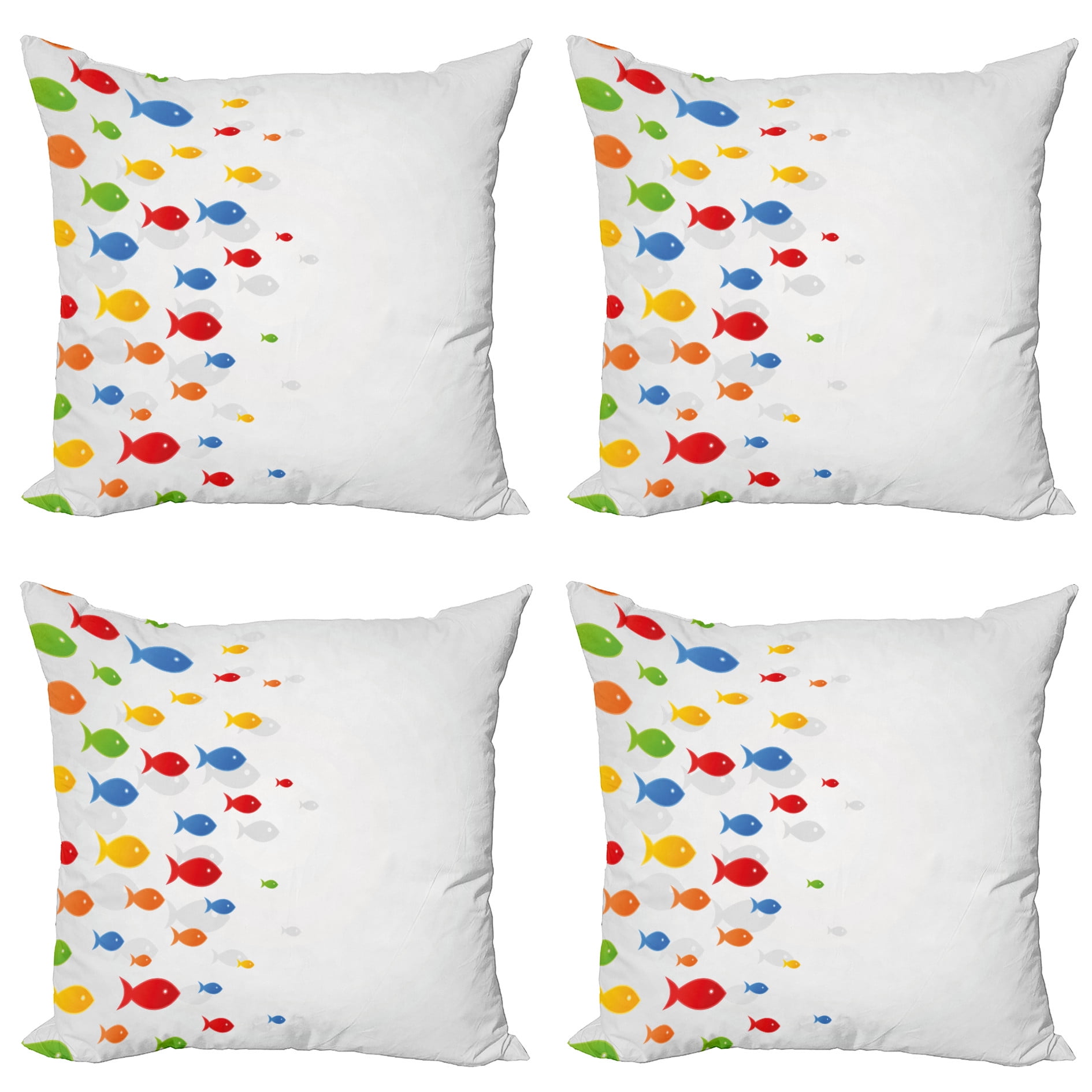 Fish Throw Pillow Cushion Case Pack of 4, Types of Colored Fishes